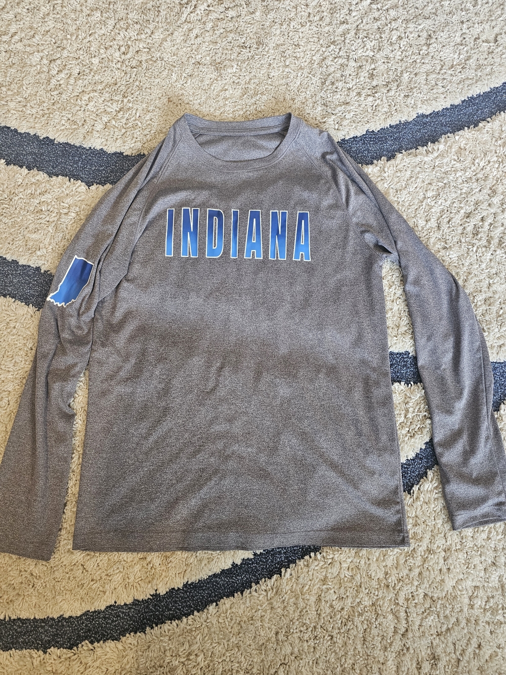 Indiana Long Sleeve Graphic Tee - Gray with Blue Lettering